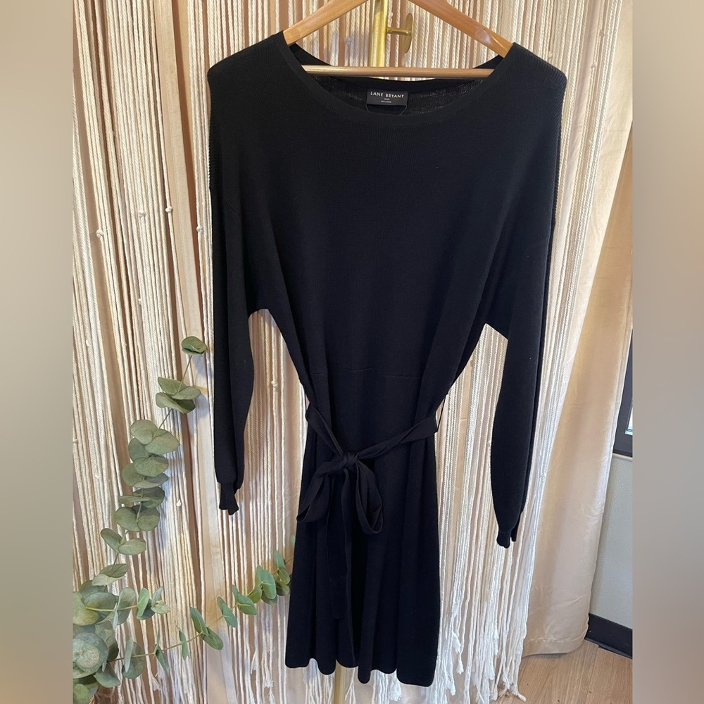 New With Tags Lane Bryant Black Knit Long Sleeve Dress with Belt size 18/20 - Picture 5 of 7